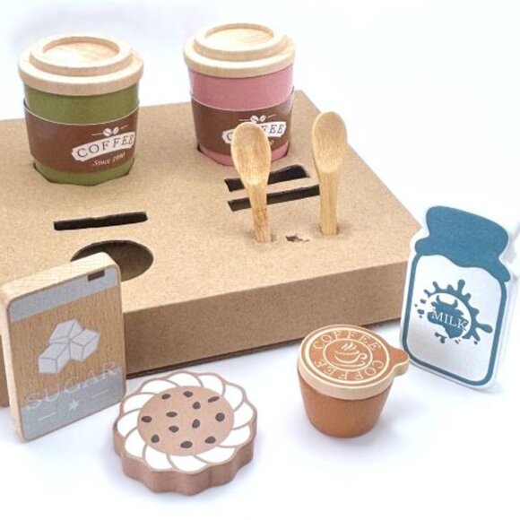 Unisex Wood Wooden Coffee Time Barista Playset Educational Pretend Role Play New - Picture 3 of 6